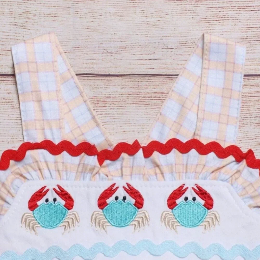 Boutique Girls Embroidered Crab Sleeveless Dress